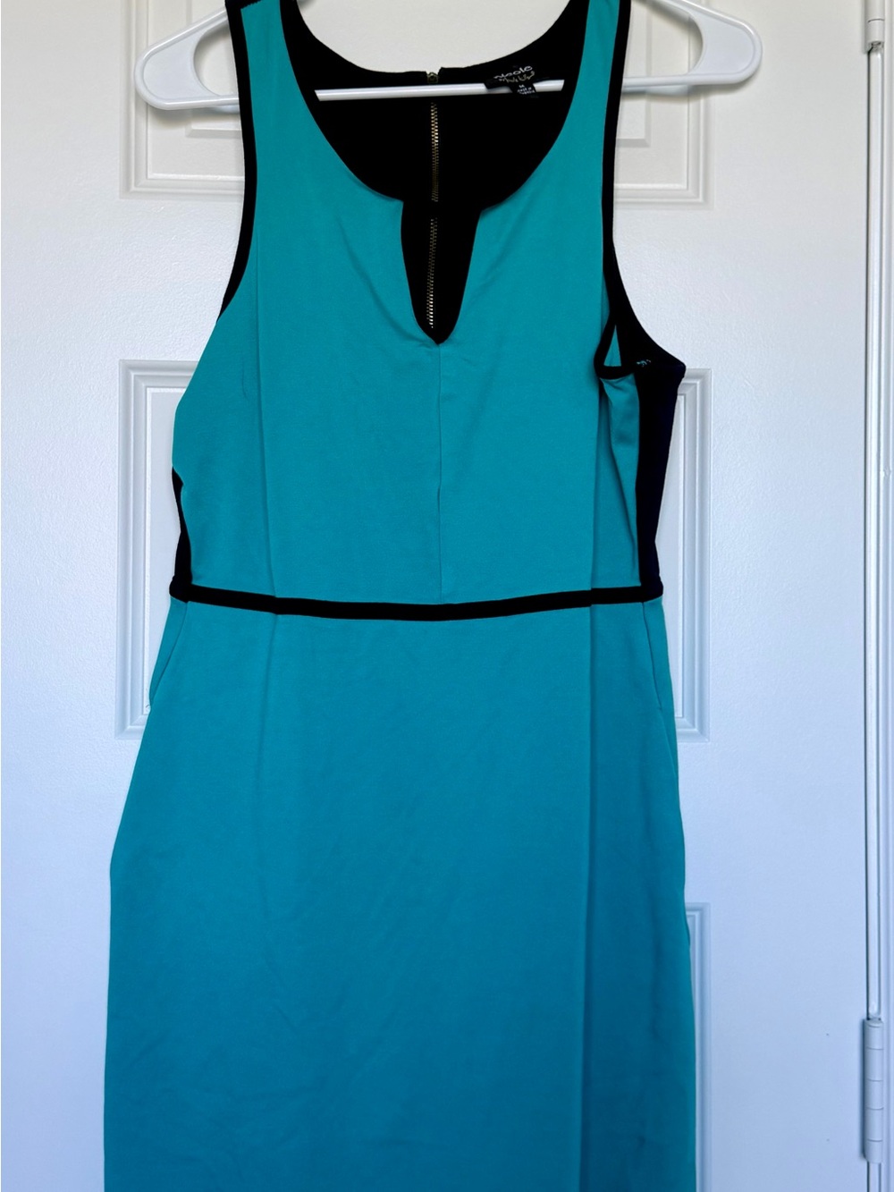 Nicole Teal Sheath Dress with Black Trim